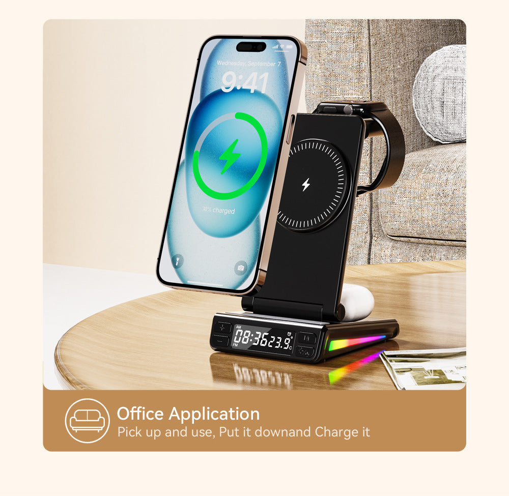 5-in-1 Wireless Charging Station: Foldable Desktop Stand & Multi-Device Charger for Smartphones, Smart Watches and Wireless Earbuds