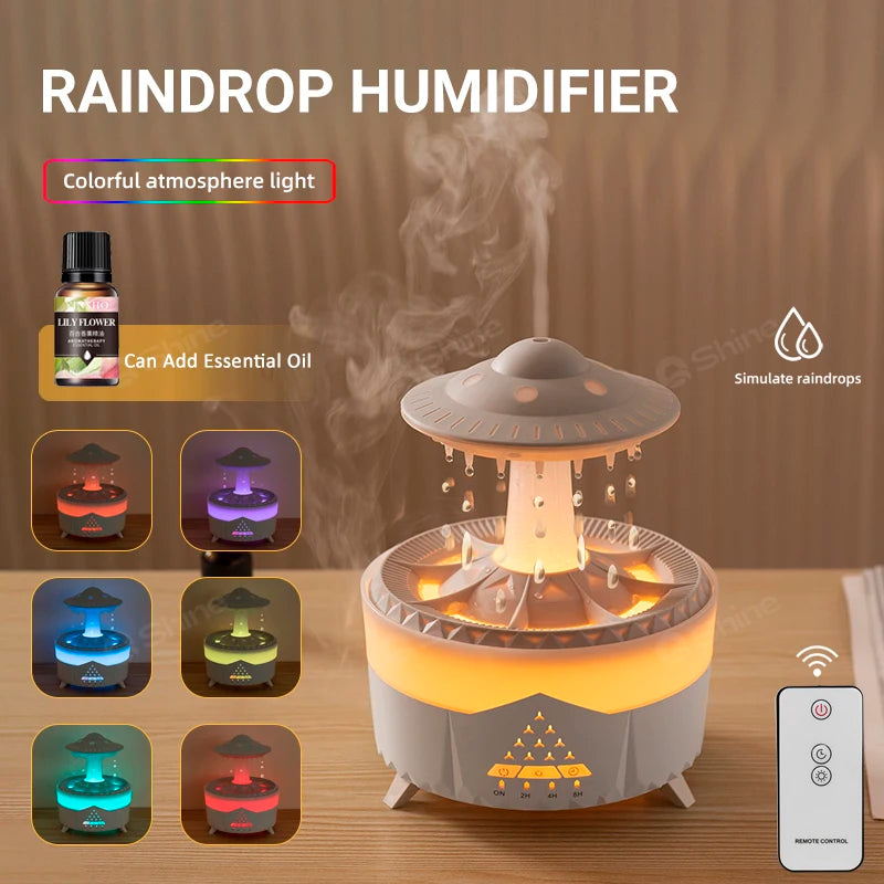 2024 Rain Cloud Humidifier Water Drip with Remote Raindrop Humidifier Rain Cloud Diffuser Mushroon Air Humidifier with Rain Lamp