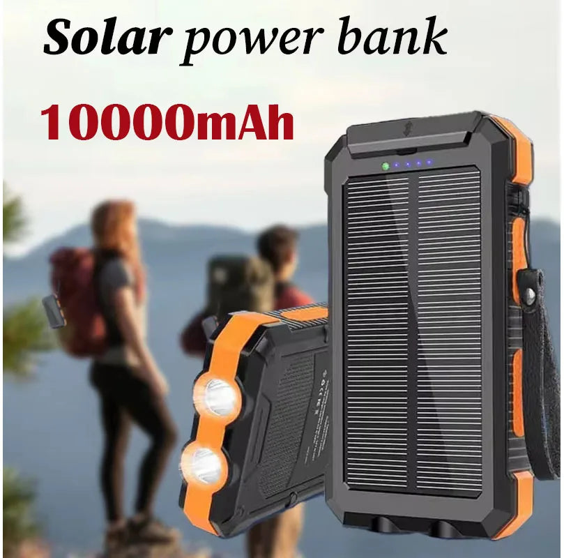 10000mAh Portable Solar Power Bank Poverbank External Battery Fast Charging Waterproof Power Bank with SOS Flashlight for Xiaomi