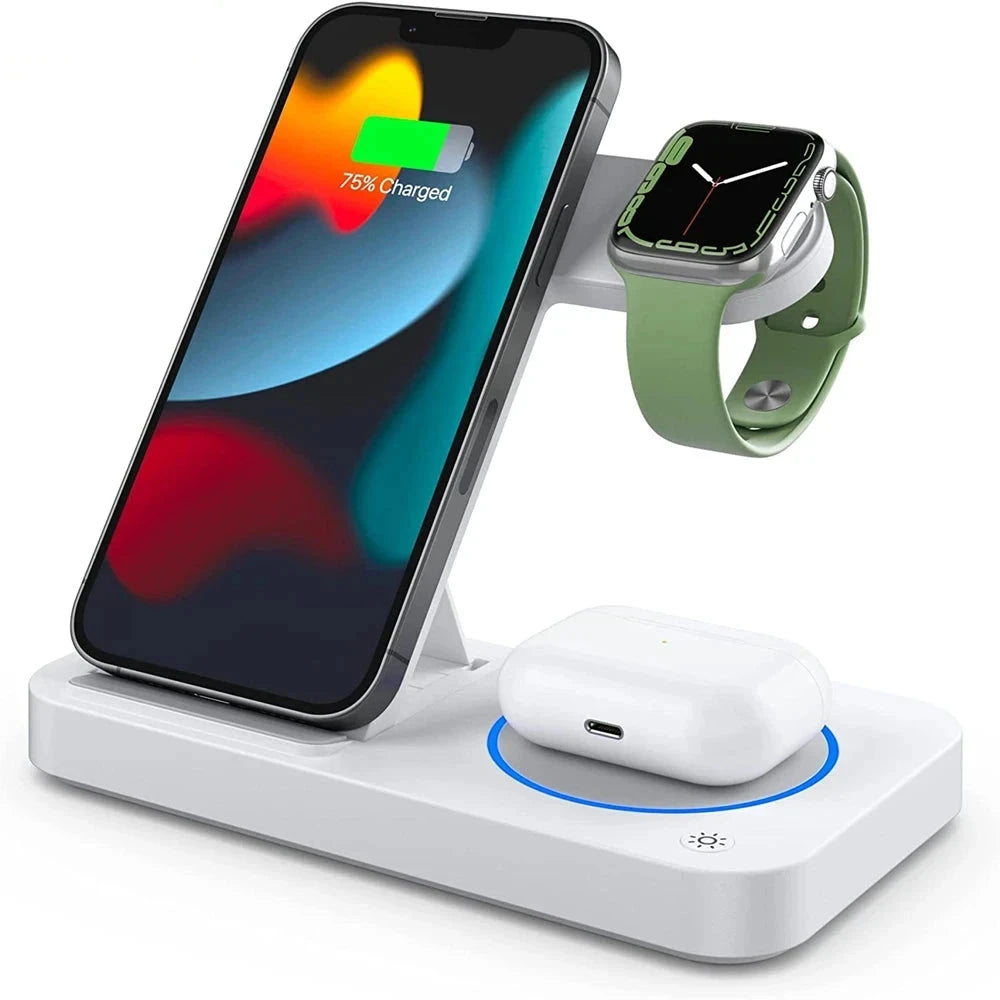 15W  4 in 1 Wireless Charger Clock Pad for iPhone 13 12 11 Pro 8 Wireless Charging Stand for Apple Watch 7 6 SE AirPods Pro 3