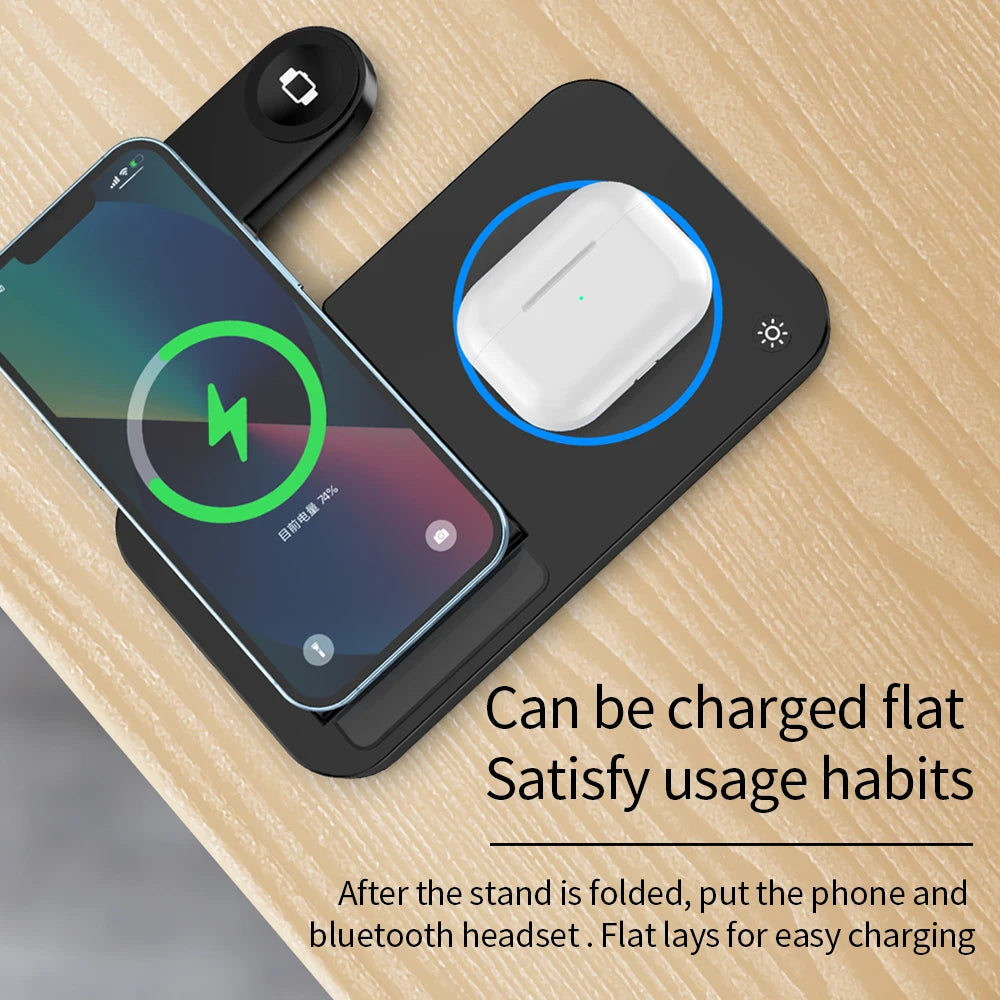 15W  4 in 1 Wireless Charger Clock Pad for iPhone 13 12 11 Pro 8 Wireless Charging Stand for Apple Watch 7 6 SE AirPods Pro 3