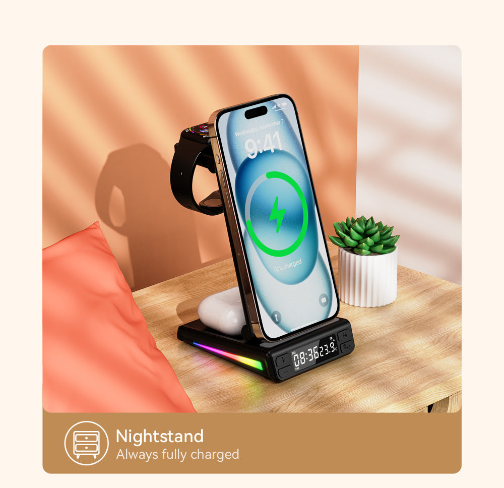 5-in-1 Wireless Charging Station: Foldable Desktop Stand & Multi-Device Charger for Smartphones, Smart Watches and Wireless Earbuds